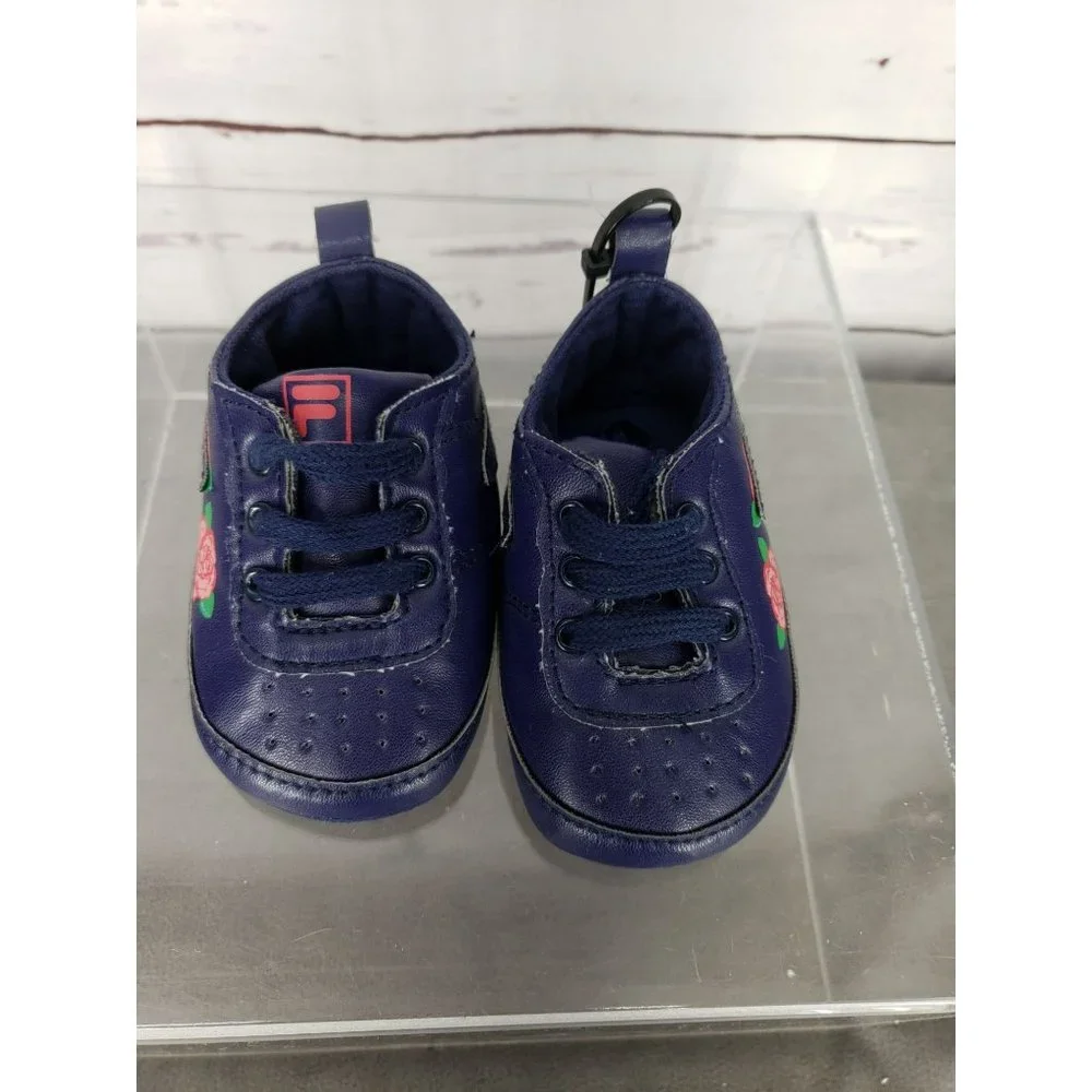 FILA baby girl 6/9 months floral lace up crib‎ soft shoes